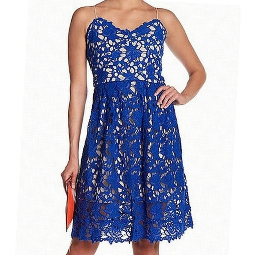 Alexia Admor Crochet Lace Dress Blue Size Large - Picture 1 of 10